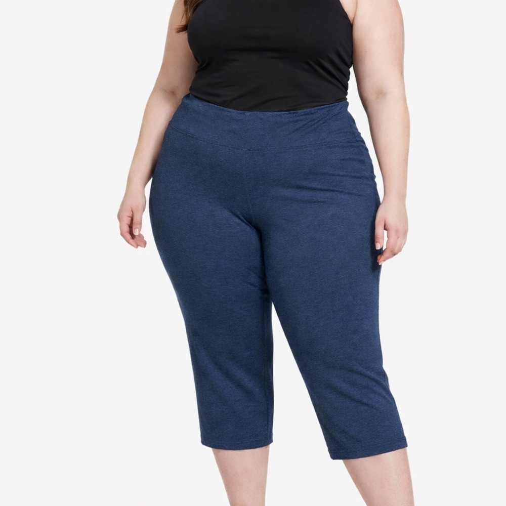 ID Ideology women’s high rise Cropped Leggings heather blue size‎ 2X back pocket
